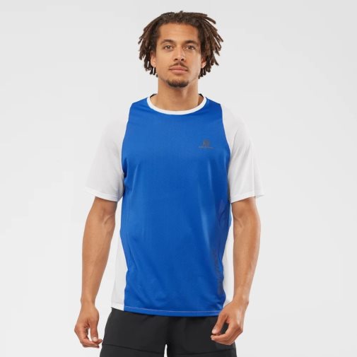 Blue / White Salomon Sense Aero Short Sleeve Men's T-Shirts | PH 28496J